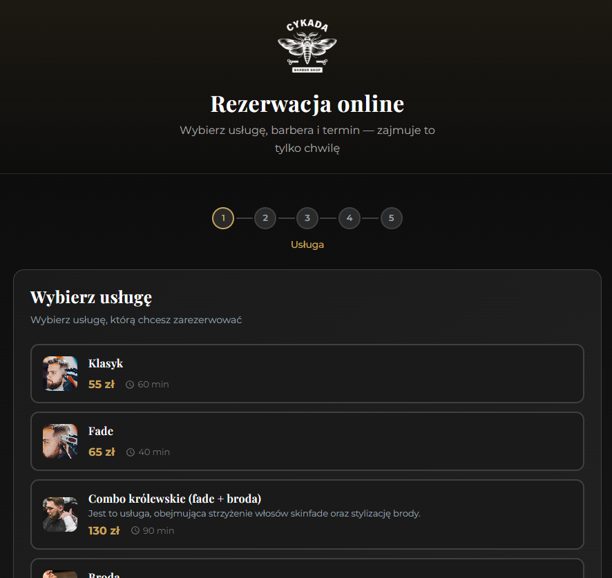 Podgląd realizacji systemu rezerwacji online